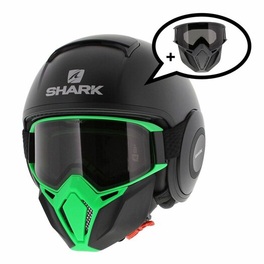 hoeveelheid verkoop recept Pionier Shark Street Drak helm mat zwart groen - Special Edition met gratis extra  Antraciet Masker - Helmspecialist