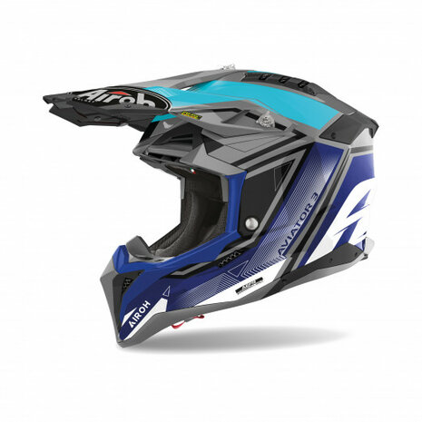 Airoh Aviator 3 AMS² plus League Gloss Grey Blue Offroad MX Helmet Free  Shipping