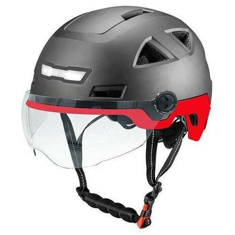 Minst neus Metropolitan Vito E-Light helm met vizier glans zwart rood voor E-bike / Speed Pedelec /  Snorfiets - Helmspecialist