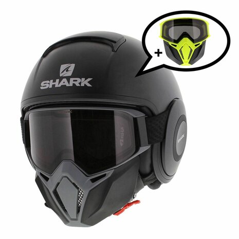 Lenen muziek Onschuld Shark Street Drak helm mat zwart antraciet - Special Edition met gratis  extra zwart geel mondstuk - Helmspecialist